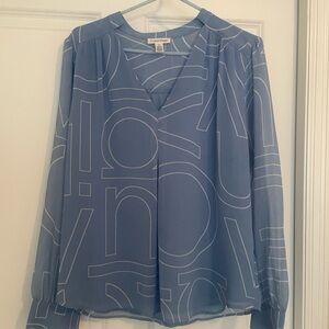 New Calvin Klein blue and white blouse size large